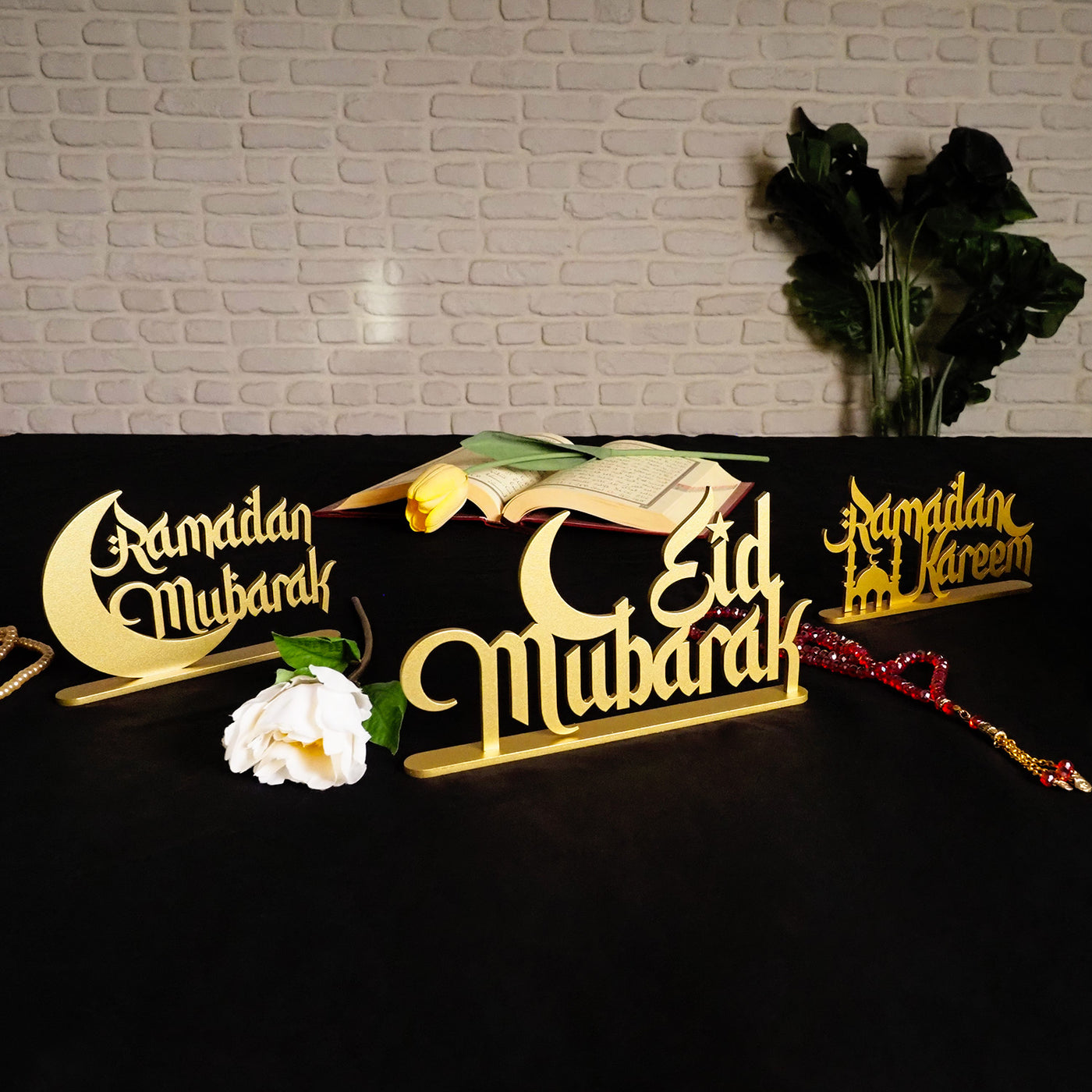 Ramadan Decoration Set of 3 - Metal Ramadan Mubarak, Ramadan Kareem & Eid Mubarak Decor - WAMH121