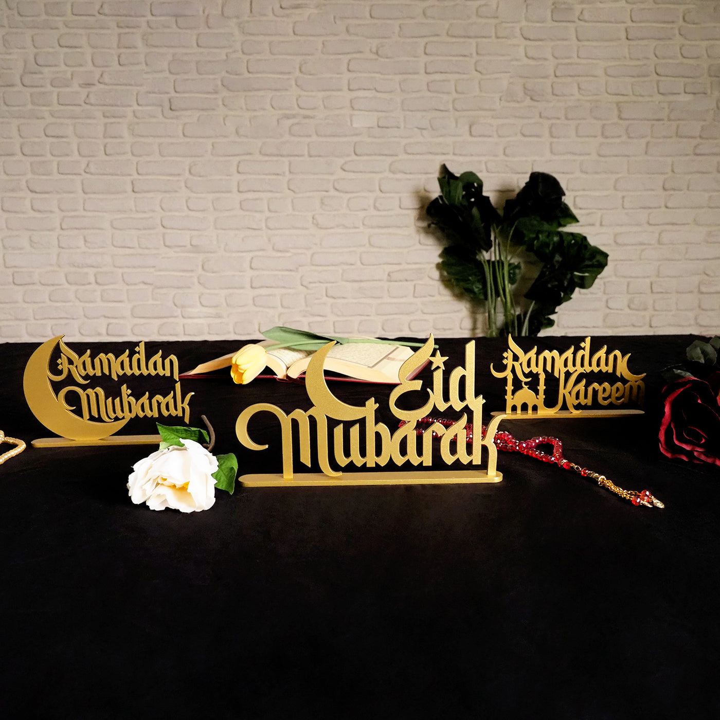 Ramadan Decoration Set of 3 - Metal Ramadan Mubarak, Ramadan Kareem & Eid Mubarak Decor - WAMH121