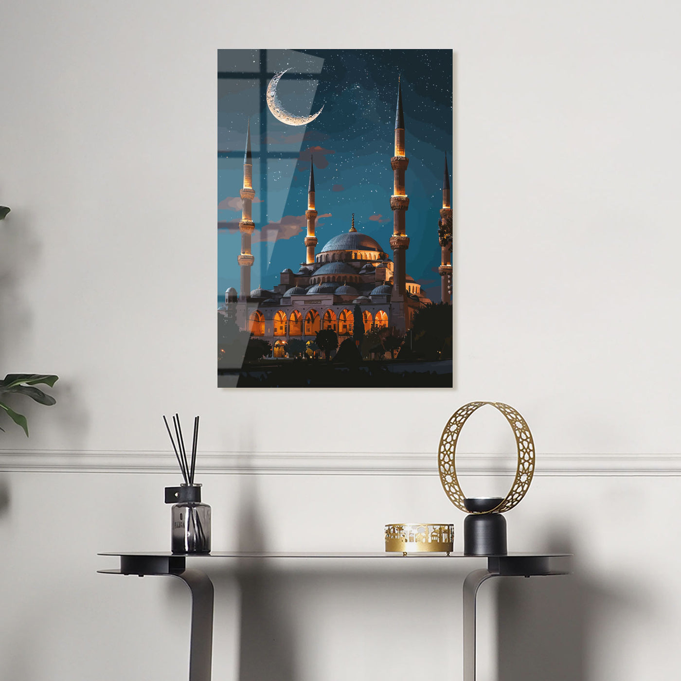 Blue Mosque in Moonlight Glass Wall Art - WTC060