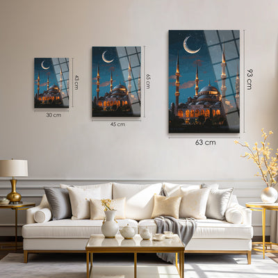 Blue Mosque in Moonlight Glass Wall Art - WTC060